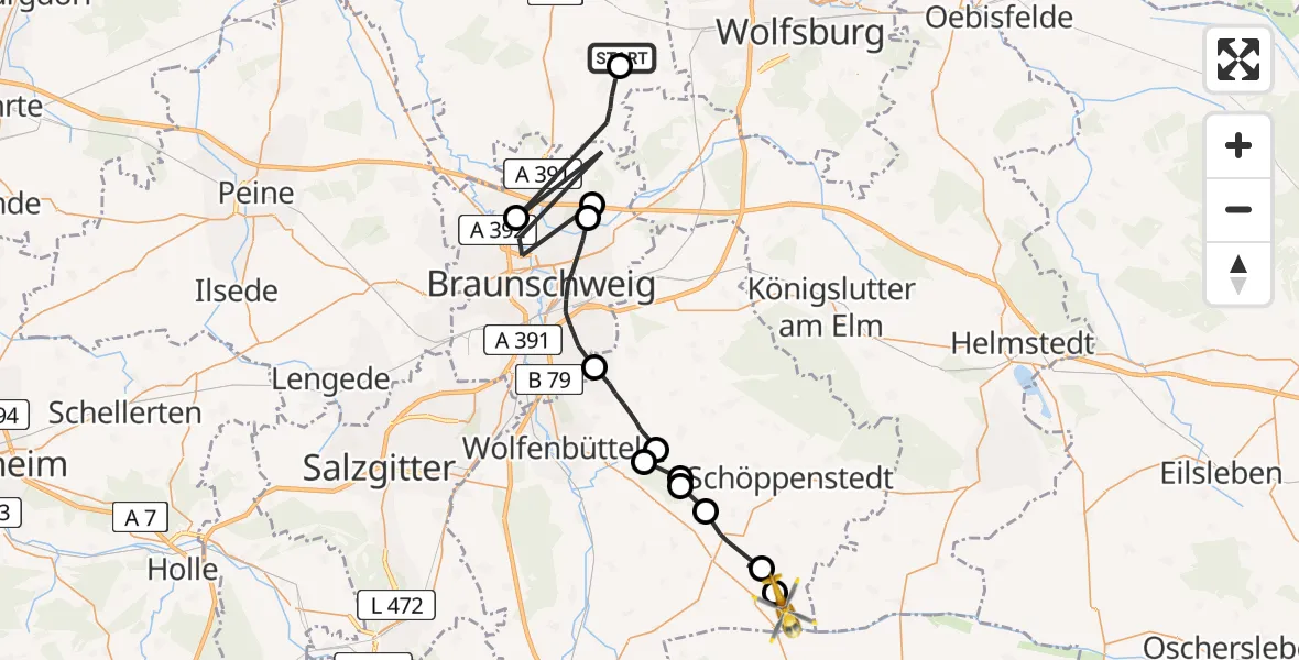 Flugroute Rettungshubschrauber Wasbüttel - Winnigstedt, 13 August 2026, 18:28