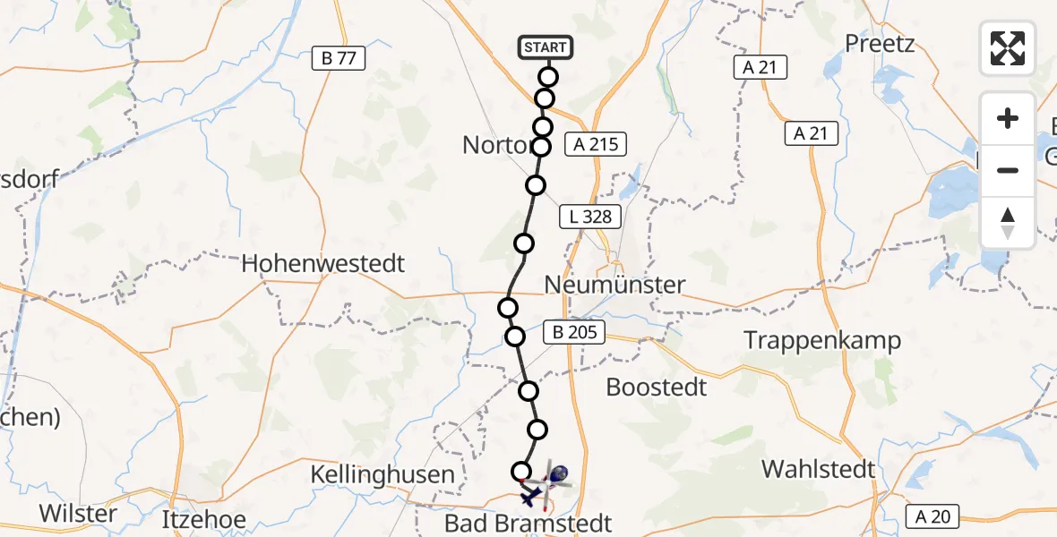 Flugroute Polizeihubschrauber Langwedel - Bad Bramstedt Hubschrauberlandeplatz, 13 August 2026, 18:44