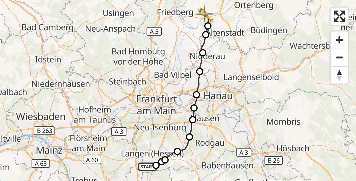 Flugroute Ambulanzhubschrauber Flughafen Frankfurt-Egelsbach - Florstadt, 13 August 2026, 18:48