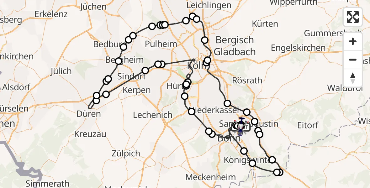 Flugroute Polizeihubschrauber Sankt Augustin - Sankt Augustin, 13 August 2026, 19:01