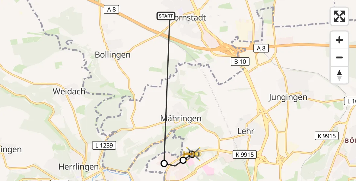 Flugroute Rettungshubschrauber Dornstadt - ADAC Air Rescue Station Ulm (Christoph 22), 13 August 2026, 19:03