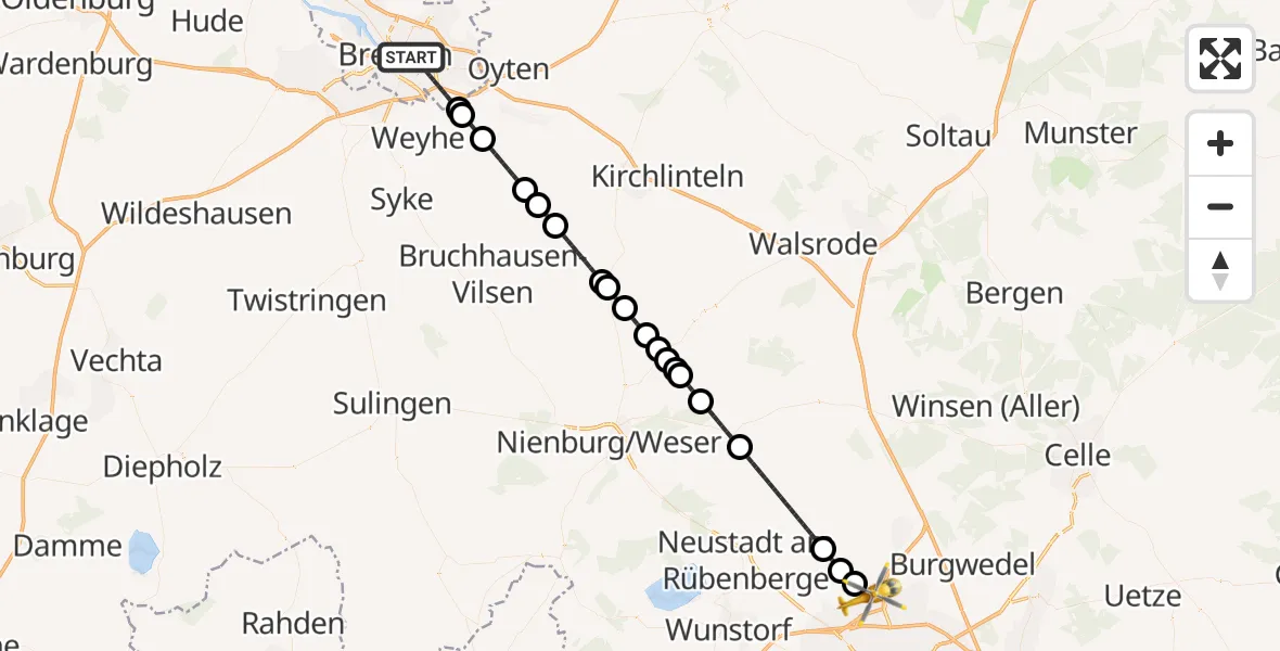 Flugroute Rettungshubschrauber Bremen - Flughafen Hannover, 13 August 2026, 19:06