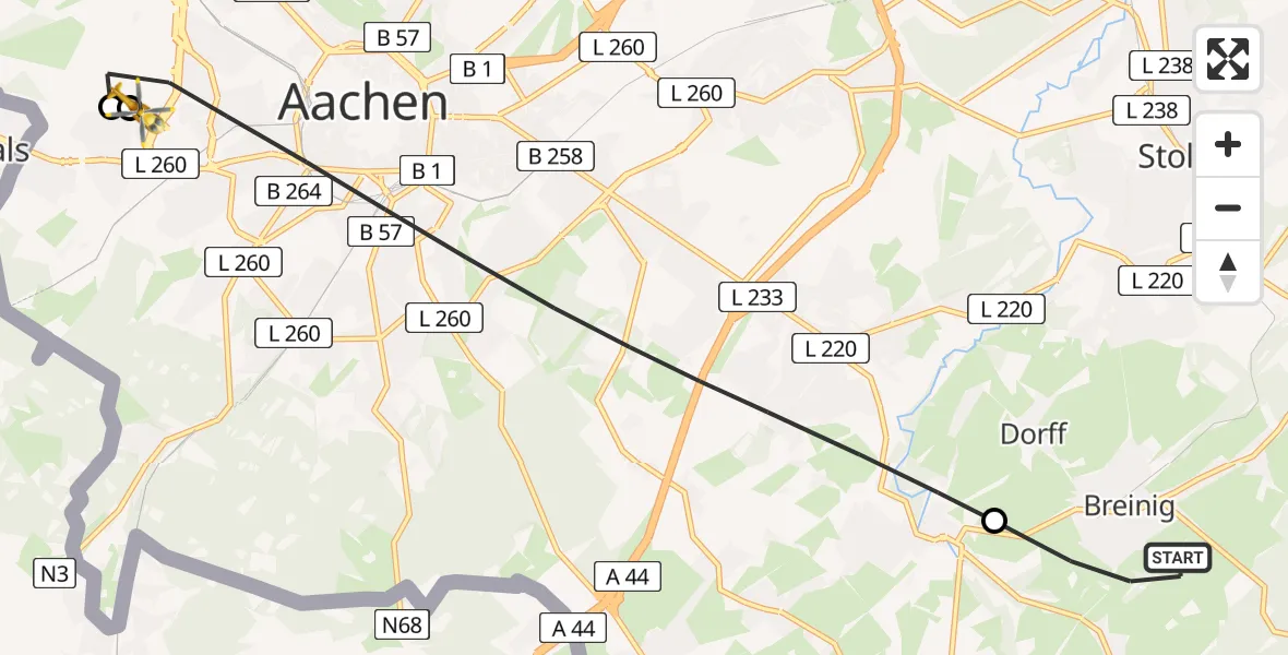 Flugroute Rettungshubschrauber Stolberg (Rhld.) - Aachen Hospital, 13 August 2026, 19:17