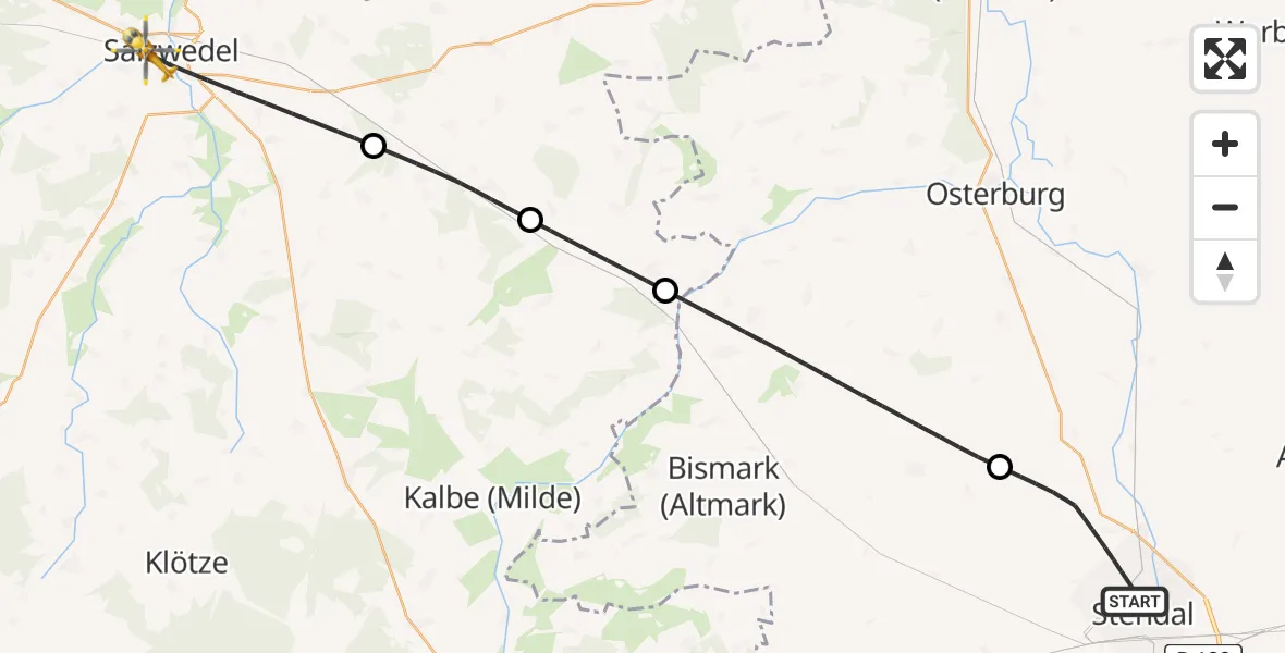 Flugroute Rettungshubschrauber Stendal - Salzwedel, 13 August 2026, 19:18