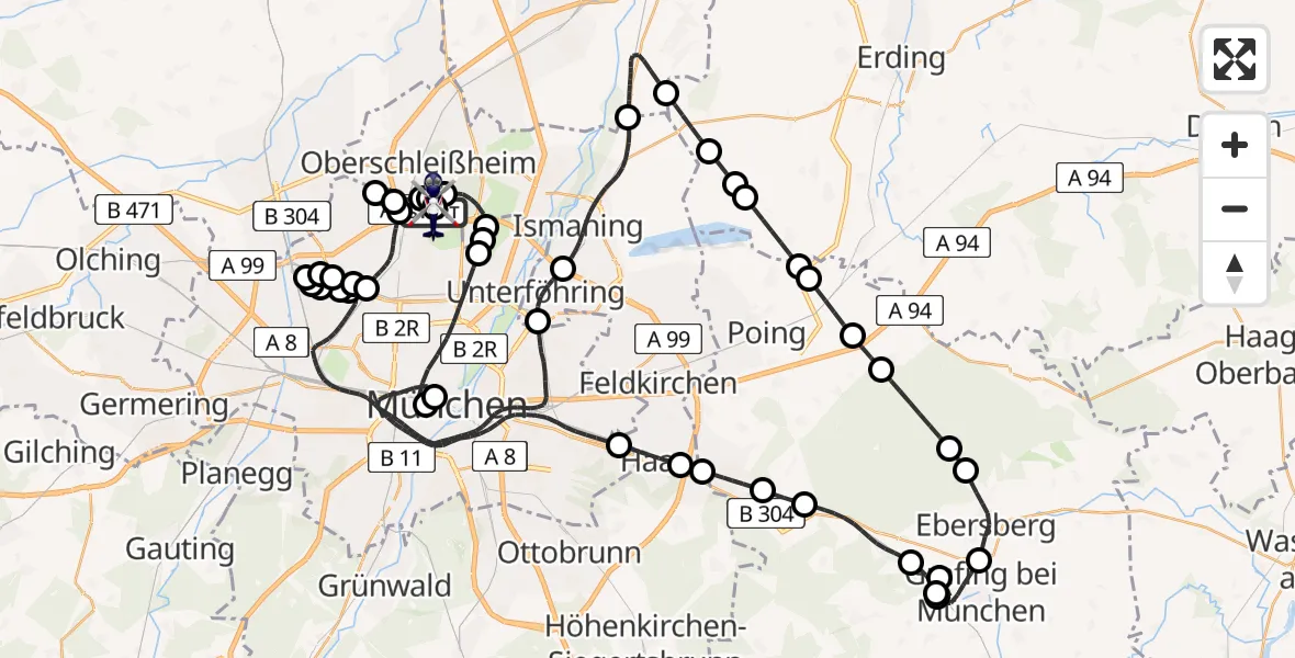 Flugroute Polizeihubschrauber Oberschleißheim - Oberschleißheim, 13 August 2026, 19:21