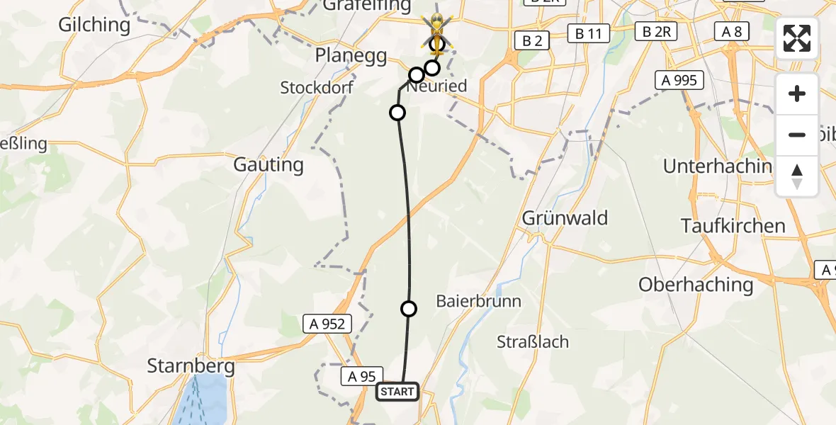 Flugroute Rettungshubschrauber Schäftlarn - DRF Air Rescue München Hubschrauberlandeplatz, 13 August 2026, 19:21