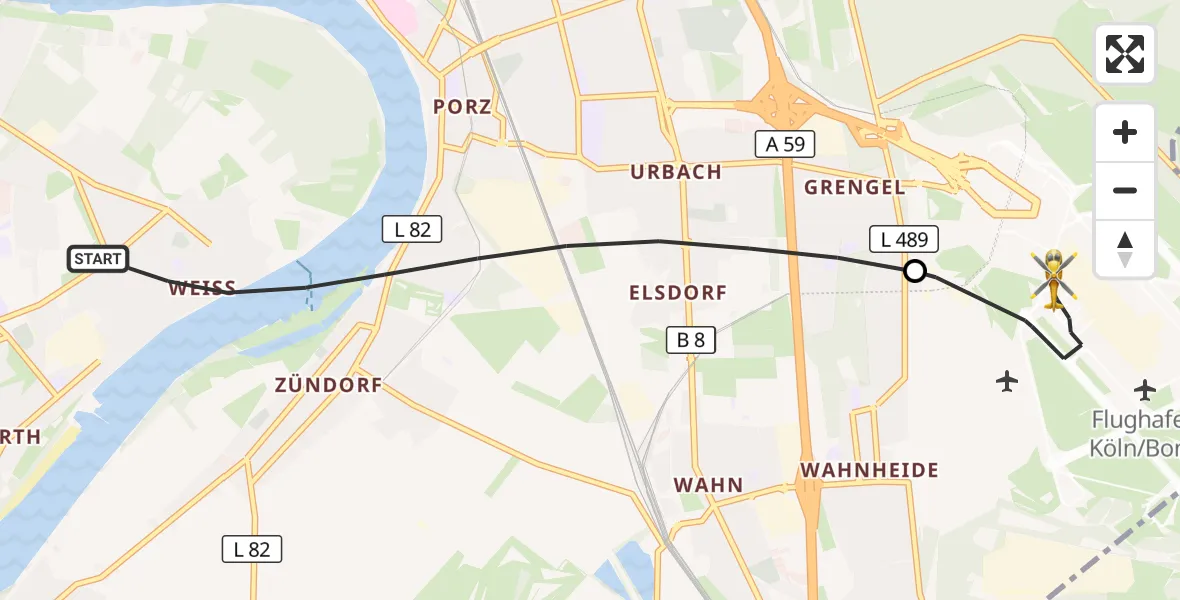 Flugroute Rettungshubschrauber Köln - Köln Bonn Flughafen, 13 August 2026, 19:37
