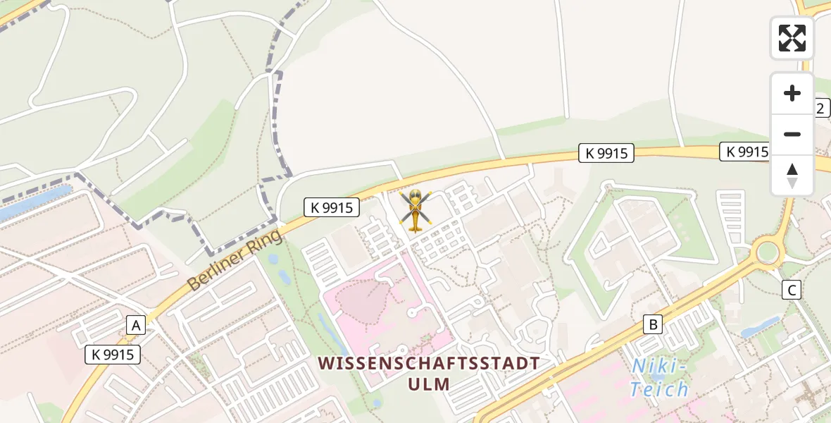 Flugroute Rettungshubschrauber Ulm Military Hospital Emergency - Ulm Military Hospital Emergency, 13 August 2026, 19:45