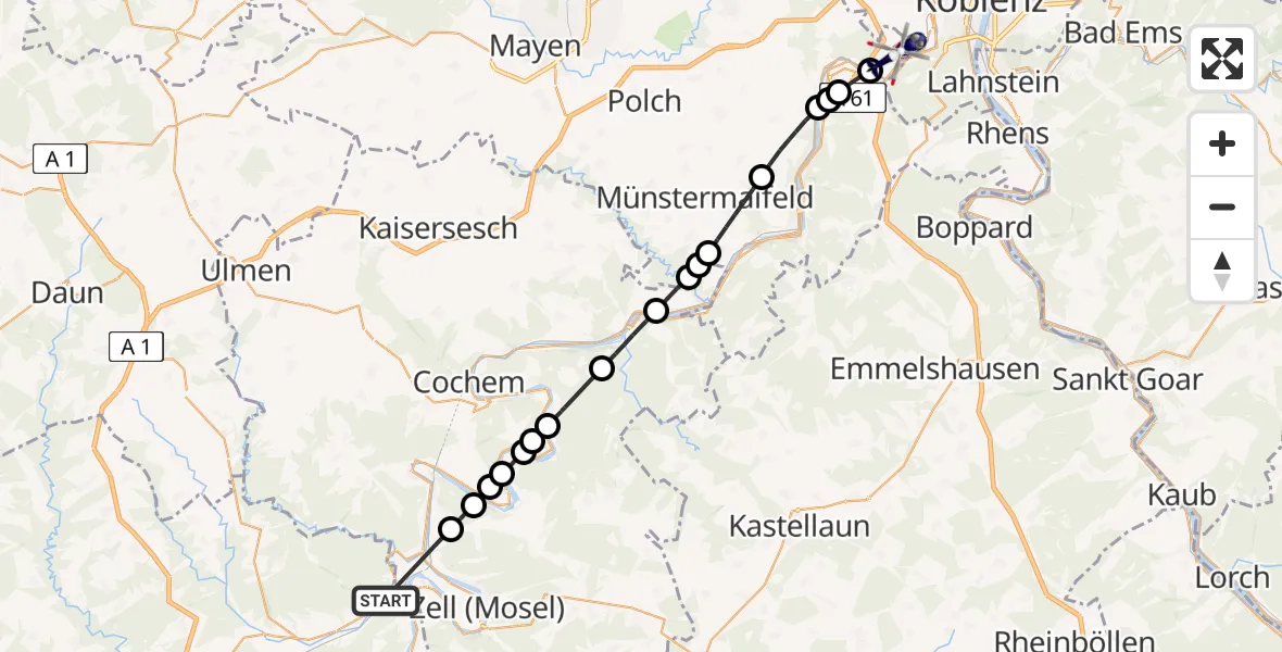 Flugroute Polizeihubschrauber Reil - Koblenz-Winningen Flugplatz, 13 August 2026, 19:46