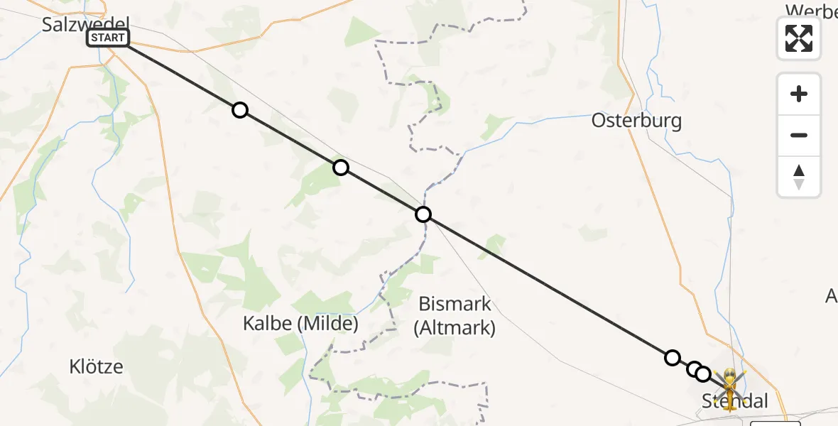 Flugroute Rettungshubschrauber Salzwedel - Stendal, 13 August 2026, 19:57