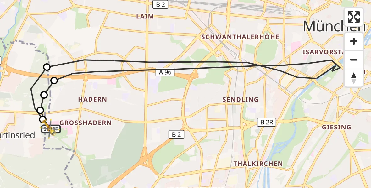 Flugroute Rettungshubschrauber DRF Air Rescue München Hubschrauberlandeplatz - DRF Air Rescue München Hubschrauberlandeplatz, 13 August 2026, 20:01