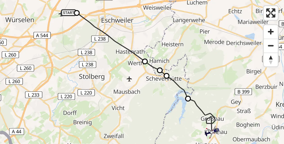 Flugroute Polizeihubschrauber Würselen - Hürtgenwald, 13 August 2026, 20:12