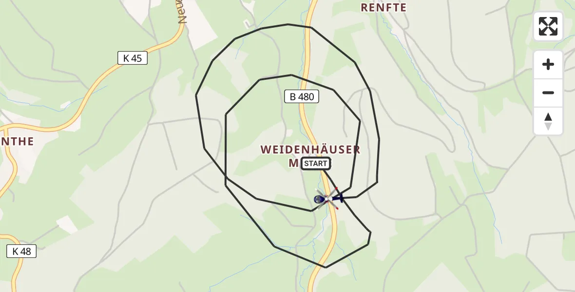 Flugroute Polizeihubschrauber Bad Berleburg - Bad Berleburg, 13 August 2026, 20:14