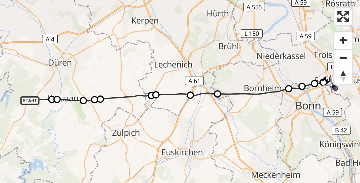 Flugroute Polizeihubschrauber Hürtgenwald - Bonn-Hangelar Flugplatz, 13 August 2026, 20:52