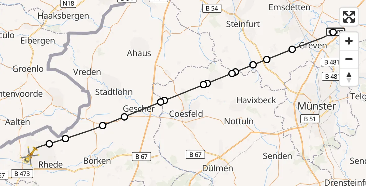 Flugroute Ambulanzhubschrauber Christoph  Westfalen-ADAC - Bocholt, 13 August 2026, 22:15