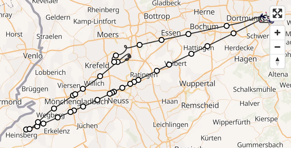 Flugroute Polizeihubschrauber Dortmund Flughafen - Dortmund Flughafen, 13 August 2026, 22:16
