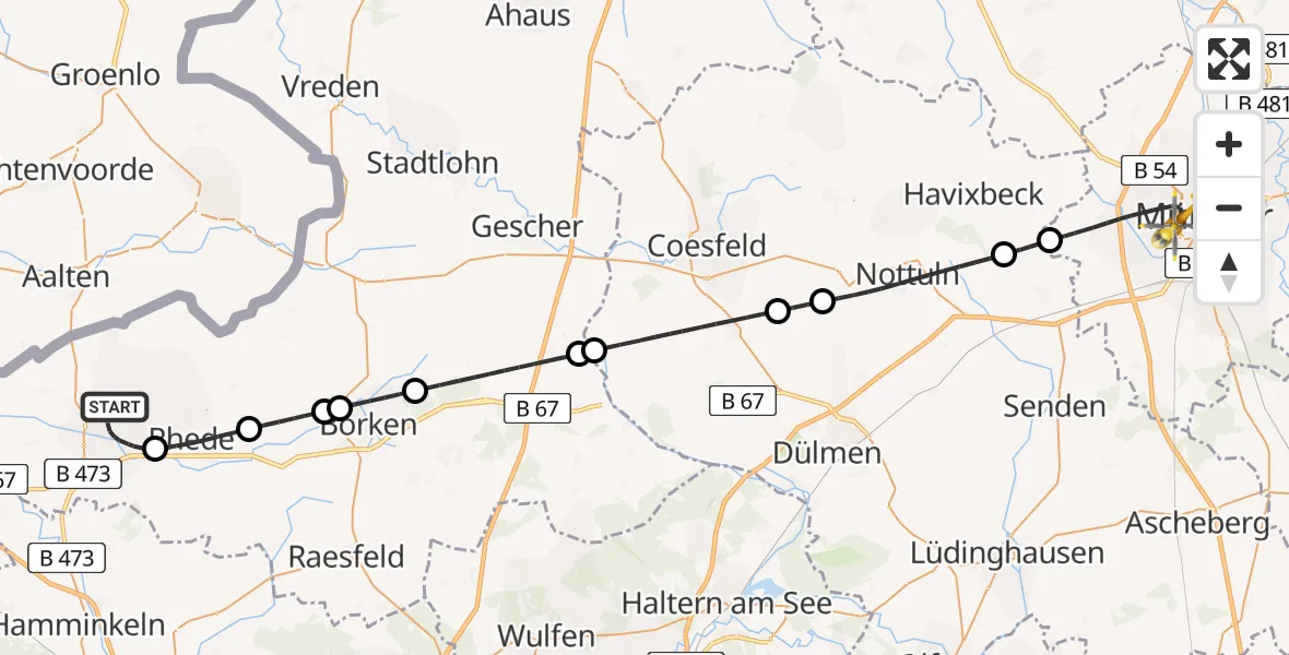 Flugroute Ambulanzhubschrauber Bocholt - Münster, 13 August 2026, 23:21