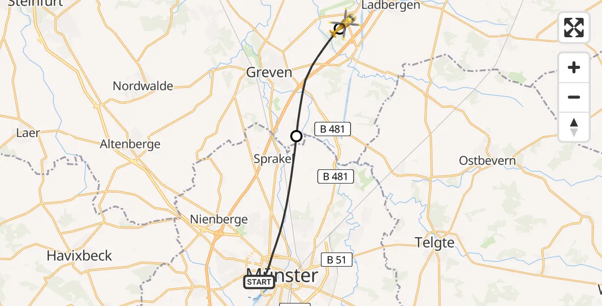 Flugroute Ambulanzhubschrauber Münster - Christoph  Westfalen-ADAC, 14 August 2026, 00:22