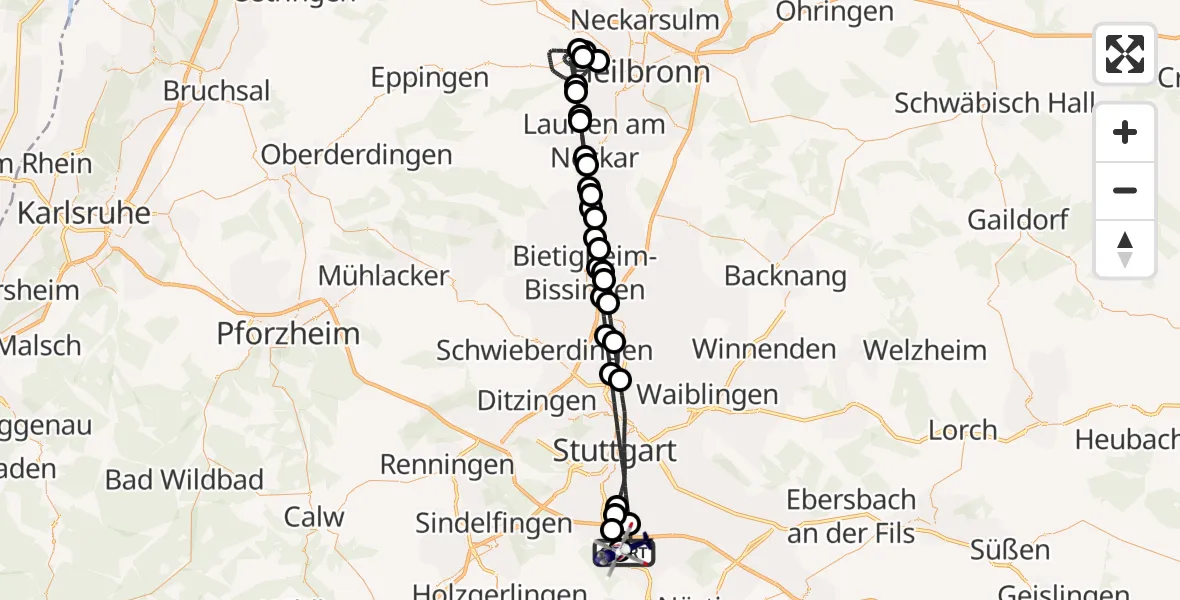 Flugroute Polizeihubschrauber Flughafen Stuttgart - Flughafen Stuttgart, 14 August 2026, 00:50