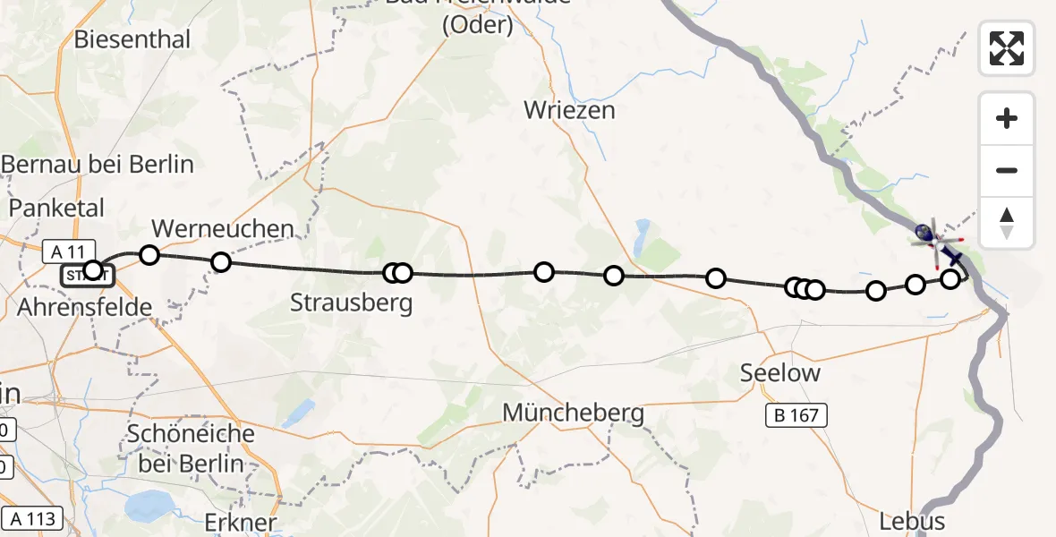 Flugroute Polizeihubschrauber Ahrensfelde Hubschrauberlandeplatz - Bleyen-Genschmar, 14 August 2026, 05:11