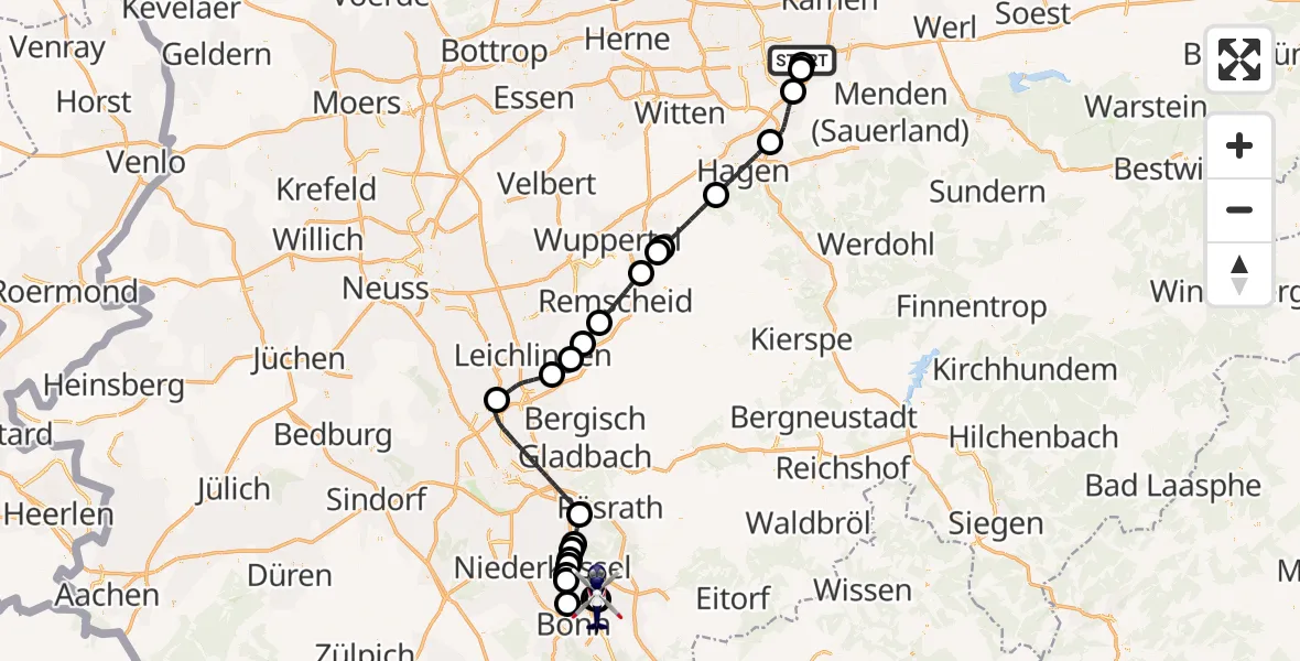 Flugroute Polizeihubschrauber Dortmund Flughafen - Sankt Augustin, 14 August 2026, 05:29