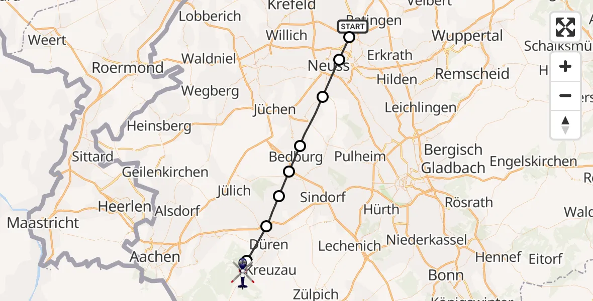 Flugroute Polizeihubschrauber Düsseldorf Flughafen - Hürtgenwald, 14 August 2026, 05:29