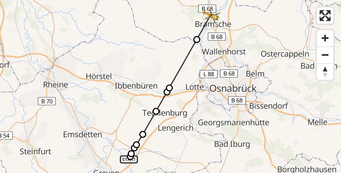 Flugroute Ambulanzhubschrauber Christoph  Westfalen-ADAC - Bramsche, 14 August 2026, 05:38