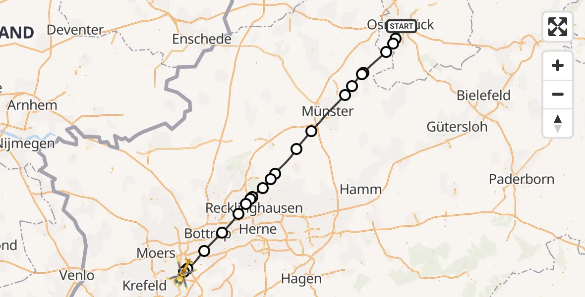Flugroute Rettungshubschrauber Osnabrück - Duisburg Air Rescue Hubschrauberlandeplatz (Christoph 9), 14 August 2026, 06:06