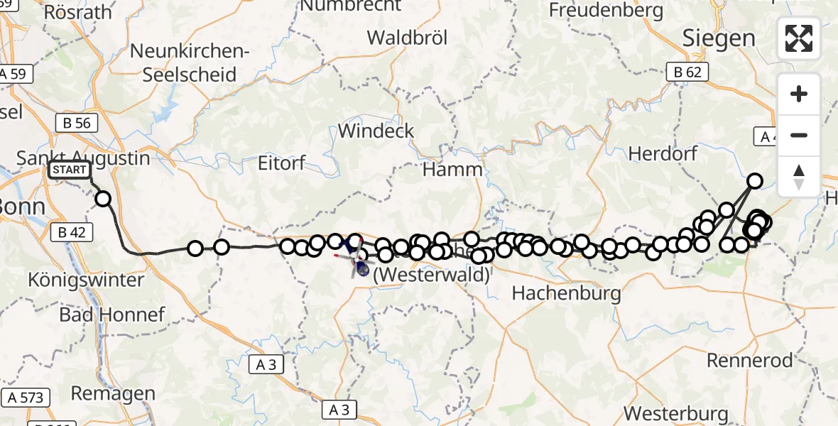 Flugroute Polizeihubschrauber Sankt Augustin - Kraam, 14 August 2026, 06:17