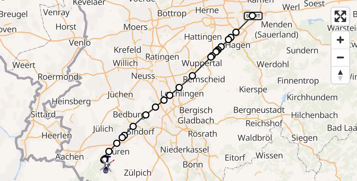 Flugroute Polizeihubschrauber Dortmund Flughafen - Hürtgenwald, 14 August 2026, 06:23