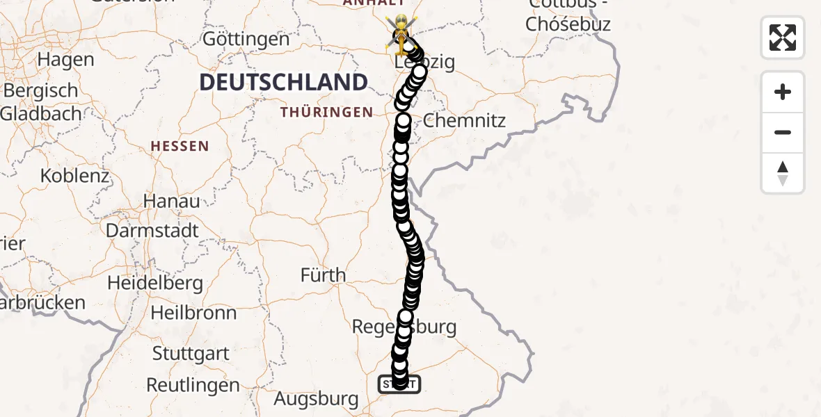 Flugroute Rettungshubschrauber Landshut Flugplatz - Halle-Oppin Flugplatz, 14 August 2026, 06:34