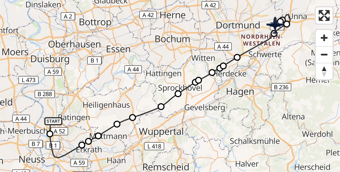 Flugroute Polizeiflugzeug Düsseldorf Flughafen - Dortmund Flughafen, 14 August 2026, 06:57