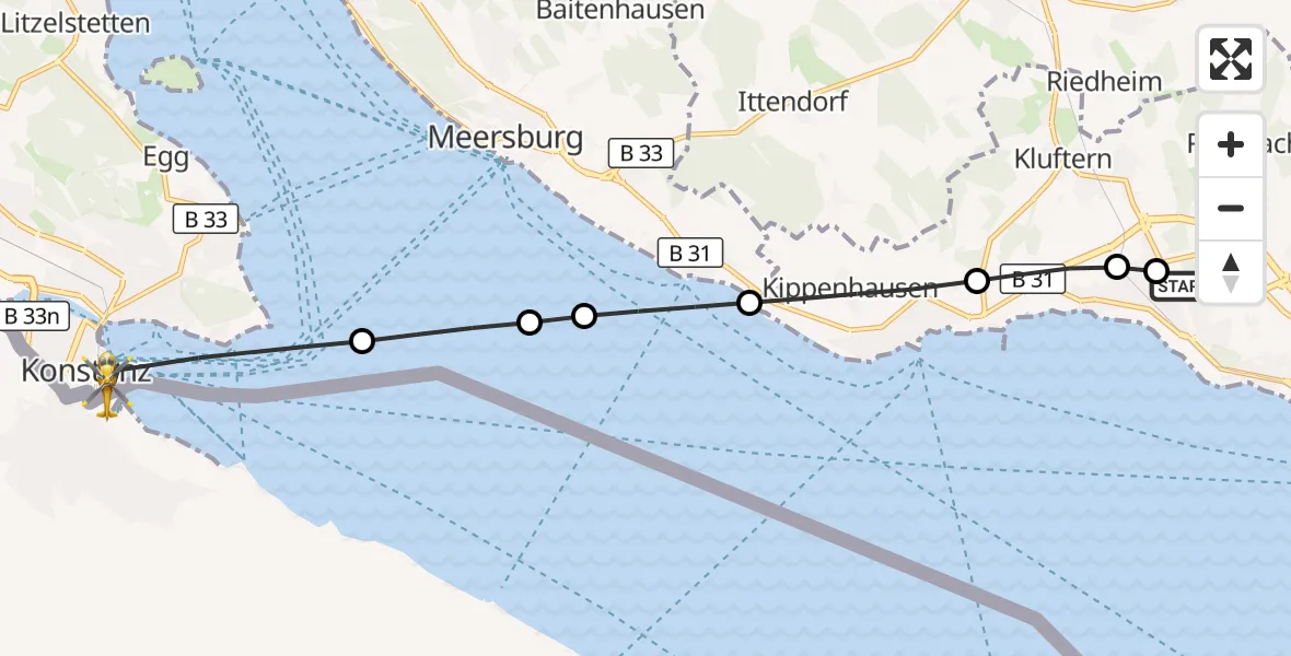 Flugroute Rettungshubschrauber Friedrichshafen Hospital - Konstanz, 14 August 2026, 07:01