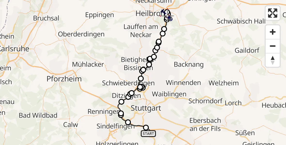 Flugroute Polizeihubschrauber Flughafen Stuttgart - Weinsberg, 14 August 2026, 07:01