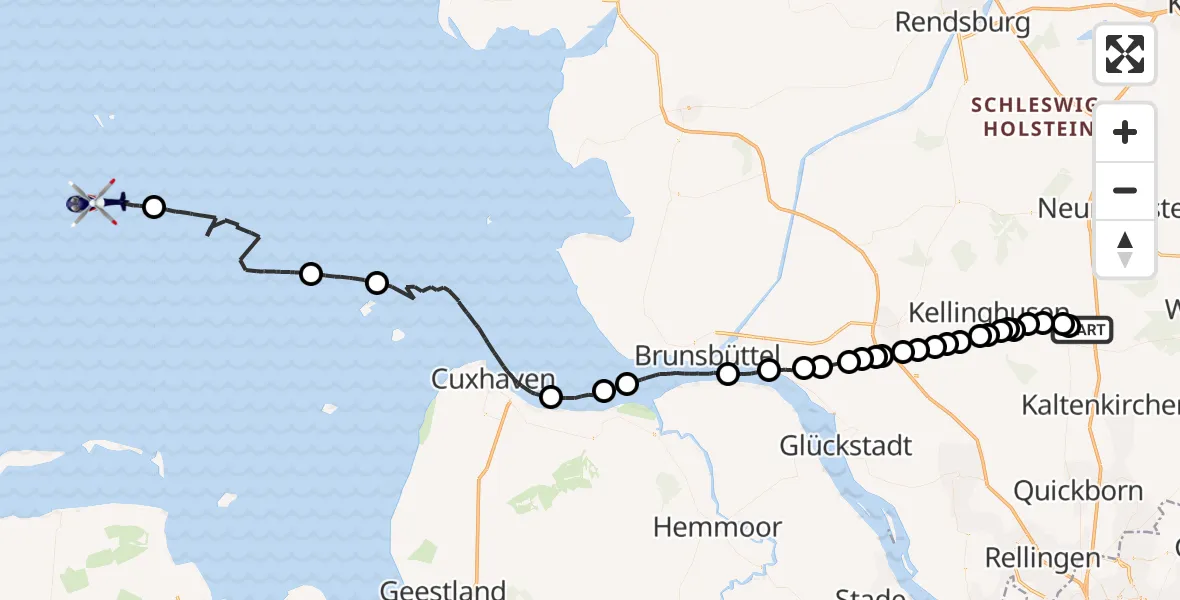 Flugroute Polizeihubschrauber Bad Bramstedt - Noordzee, 14 August 2026, 07:02