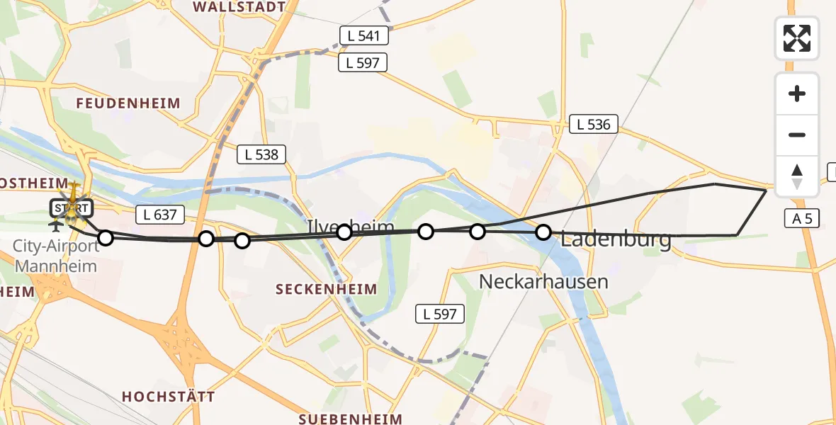 Flugroute Rettungshubschrauber Mannheim-City Flughafen - Mannheim-City Flughafen, 14 August 2026, 07:15