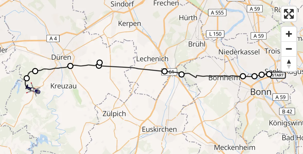 Flugroute Polizeihubschrauber Sankt Augustin - Hürtgenwald, 14 August 2026, 07:34