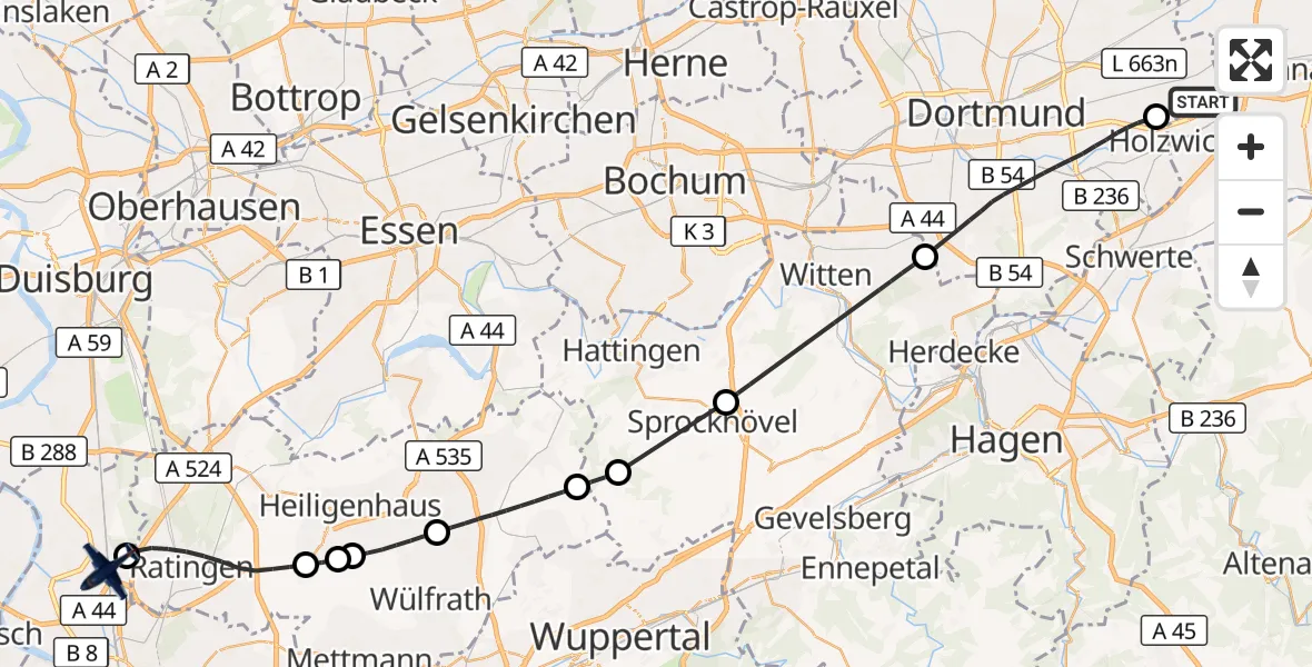 Flugroute Polizeiflugzeug Dortmund Flughafen - Düsseldorf Flughafen, 14 August 2026, 07:38