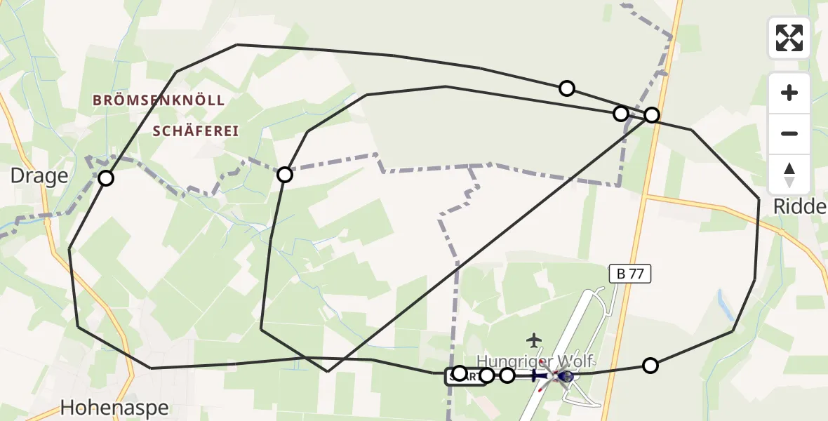 Flugroute Polizeihubschrauber Hohenlockstedt - Itzehoe Hungriger Wolf Flugplatz, 14 August 2026, 07:40