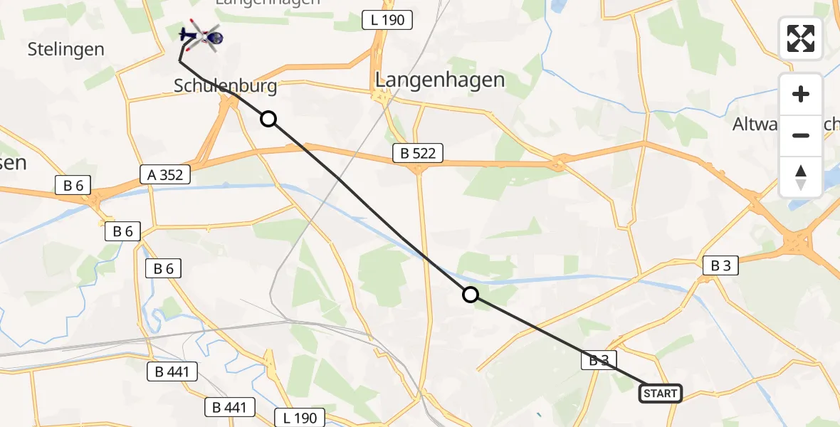 Flugroute Polizeihubschrauber Hannover Luftrettung Hubschrauberlandeplatz (Christoph 4) - Flughafen Hannover, 14 August 2026, 07:50