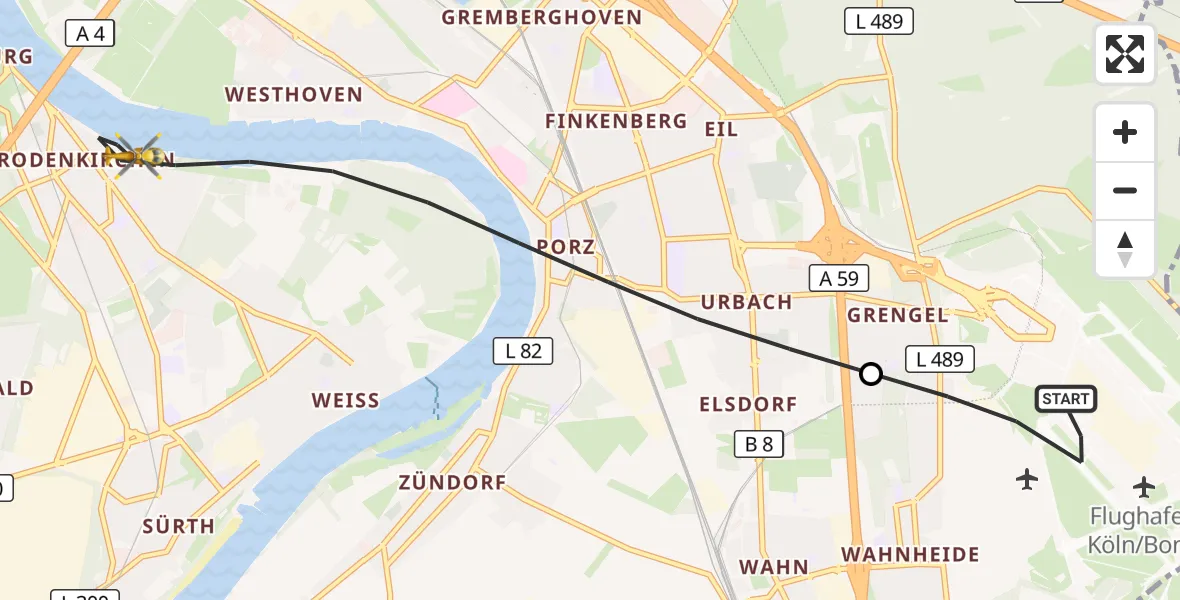 Flugroute Rettungshubschrauber Köln Bonn Flughafen - Köln, 14 August 2026, 07:53