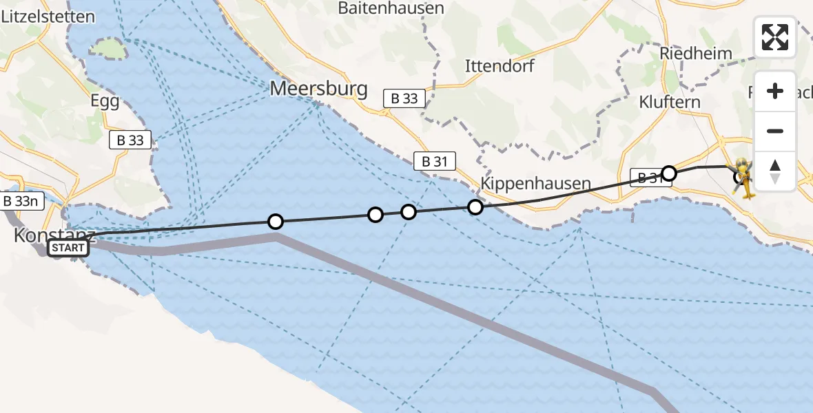 Flugroute Rettungshubschrauber Konstanz - Friedrichshafen Hospital, 14 August 2026, 07:58