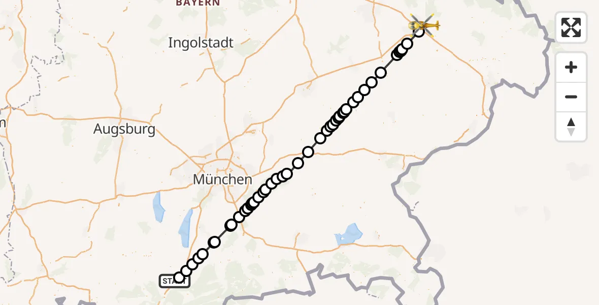 Flugroute Rettungshubschrauber Riegsee - Deggendorf, 14 August 2026, 07:59