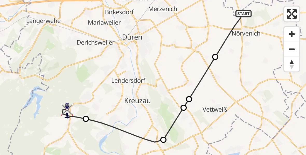 Flugroute Polizeihubschrauber Nörvenich - Hürtgenwald, 14 August 2026, 08:00