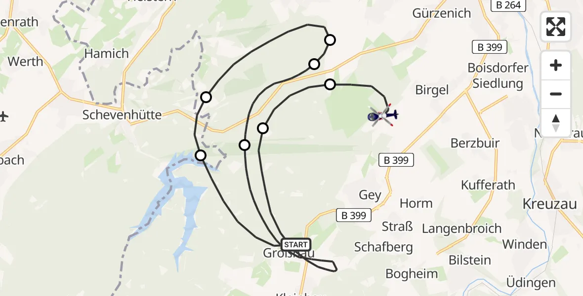Flugroute Polizeihubschrauber Hürtgenwald - Düren, 14 August 2026, 08:10