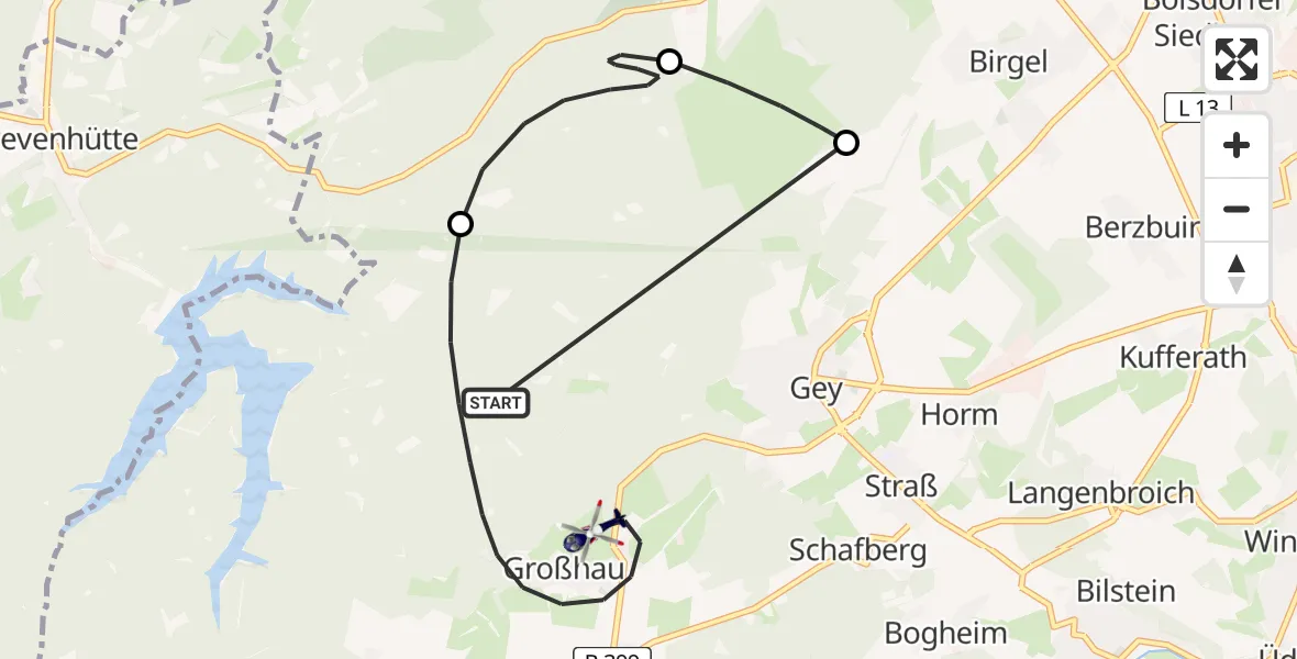 Flugroute Polizeihubschrauber Hürtgenwald - Hürtgenwald, 14 August 2026, 08:29