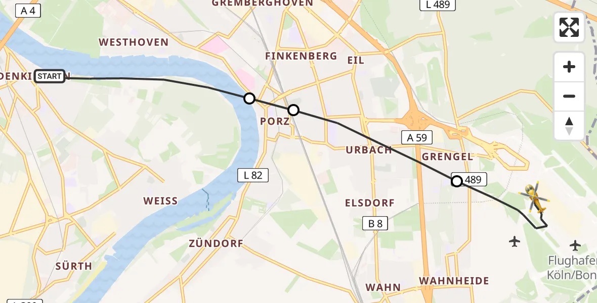 Flugroute Rettungshubschrauber Köln - Köln Bonn Flughafen, 14 August 2026, 08:32