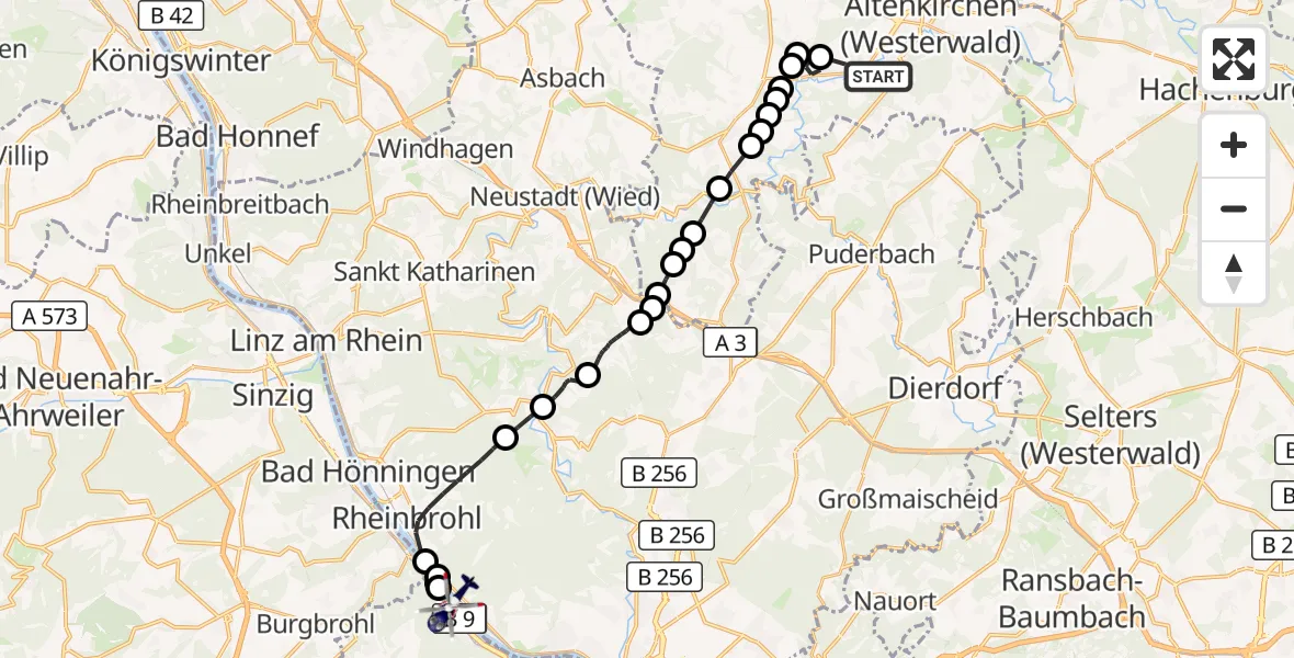 Flugroute Polizeihubschrauber Schöneberg - Andernach, 14 August 2026, 08:35