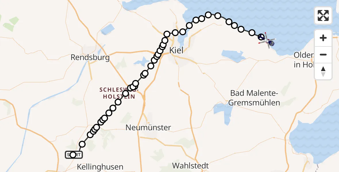 Flugroute Polizeihubschrauber Itzehoe Hungriger Wolf Flugplatz - Behrensdorf (Ostsee), 14 August 2026, 08:39