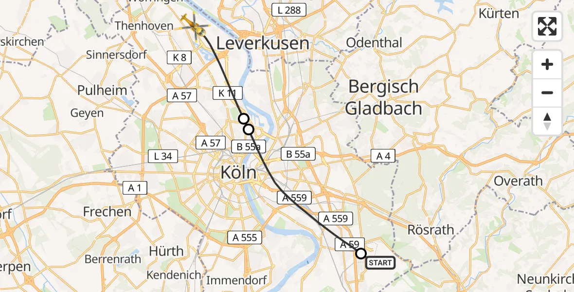Flugroute Rettungshubschrauber Köln Bonn Flughafen - Köln, 14 August 2026, 08:40